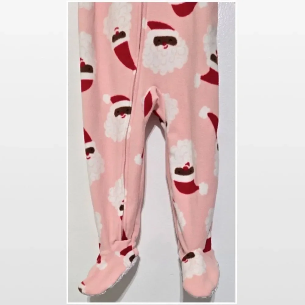 Carters Kid Pink Santa Christmas Fleece Pajamas Sleeper 3T